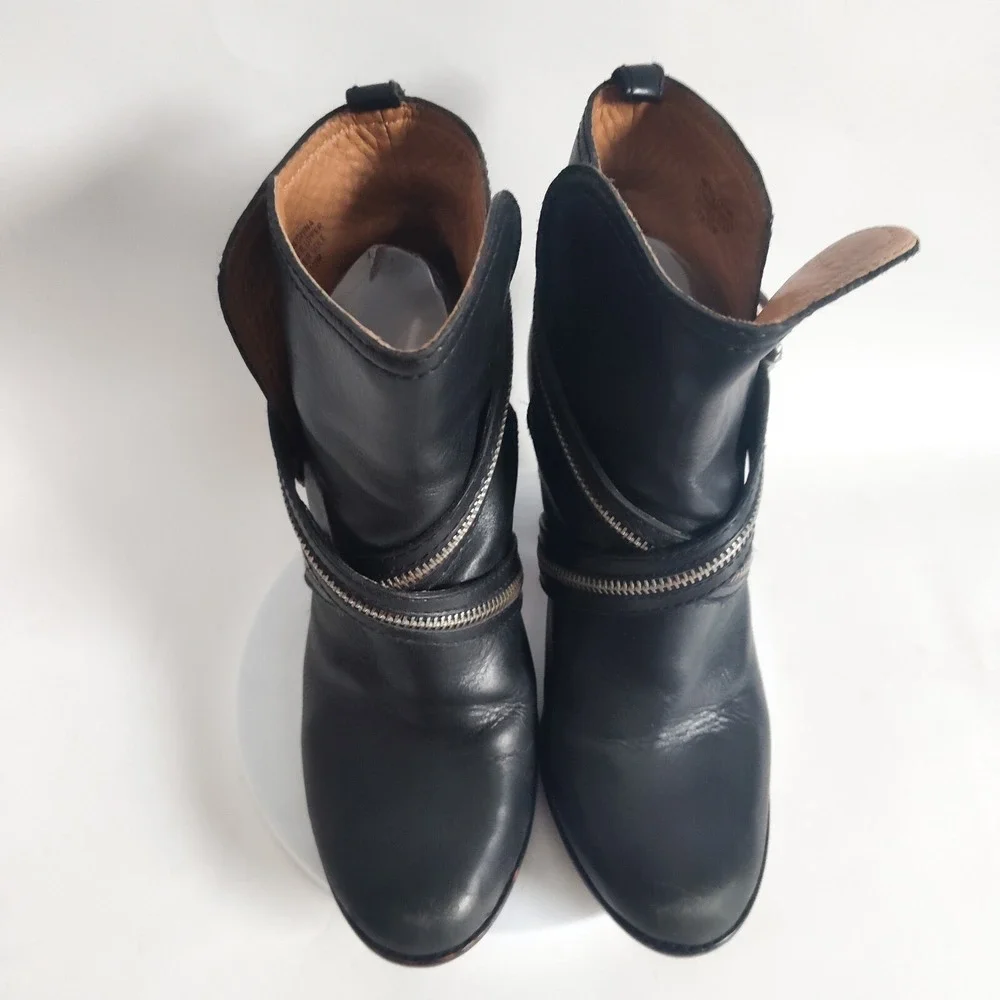 Michael Kors Ankle Boots 8.5 Biker Leather Zipper Strap Rachel Bilson Block Heel